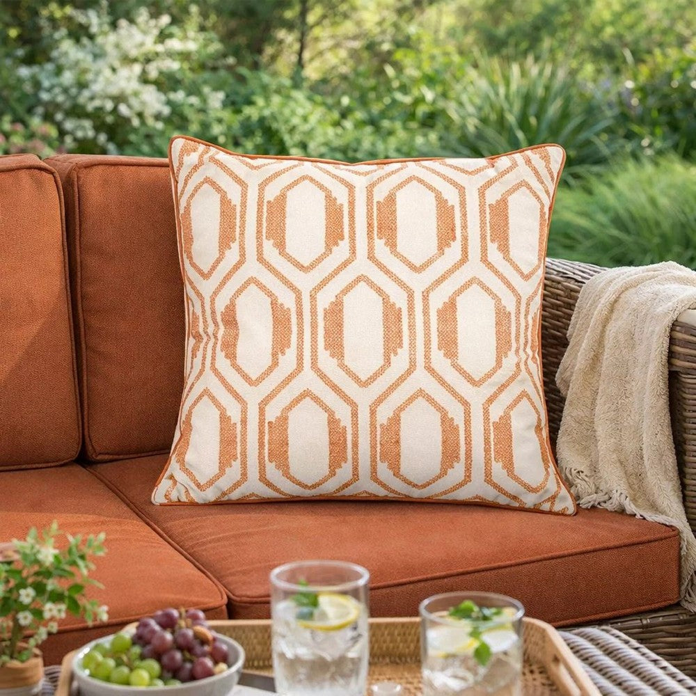 Throw Pillow Cover | Rust Orange Herringbone Pattern Embroidery 20" Square