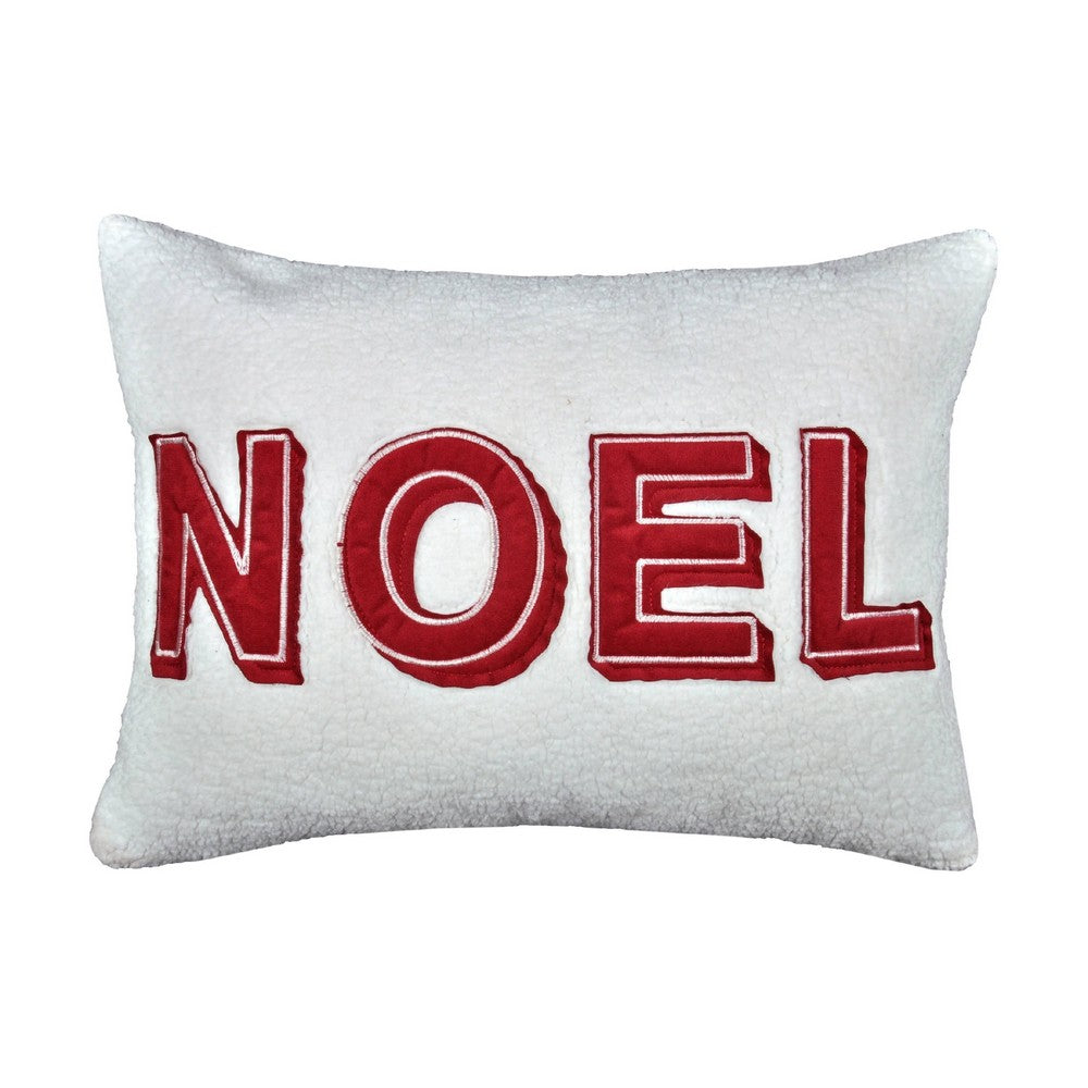 Holiday Throw Pillow Cover | NOEL Red & White Sherpa Textured | 14x20 Lumbar