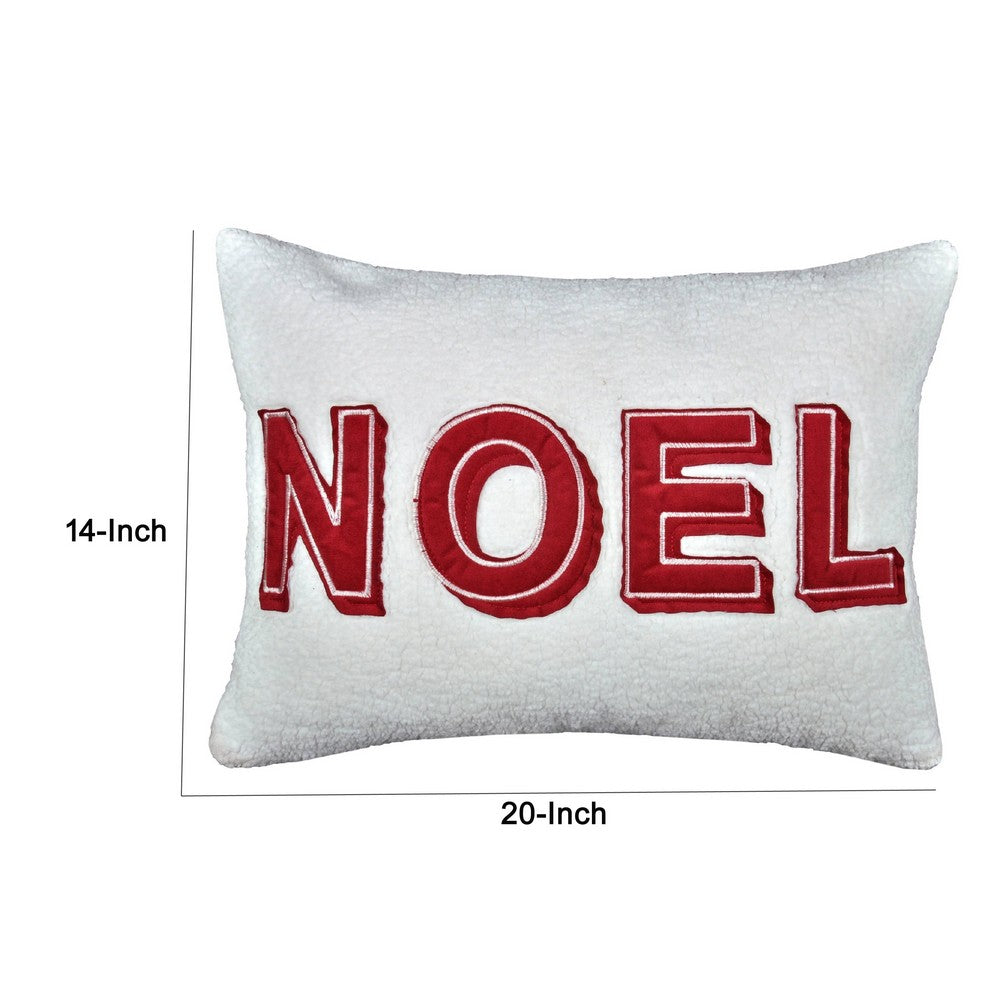Holiday Throw Pillow Cover | NOEL Red & White Sherpa Textured | 14x20 Lumbar