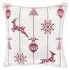 Throw Pillow Cover | Red Embroidered Reindeer & Snowflakes | 20" Square