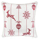 Throw Pillow Cover | Red Embroidered Reindeer & Snowflakes | 20" Square