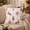 Throw Pillow Cover | Red Embroidered Reindeer & Snowflakes | 20" Square