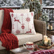 Throw Pillow Cover | Red Embroidered Reindeer & Snowflakes | 20" Square