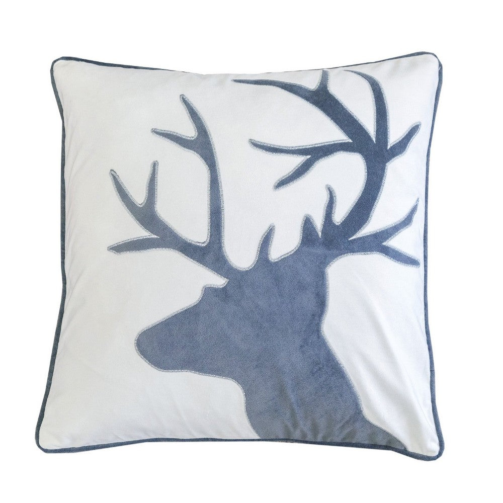 Holiday Accent Pillow Cover | White & Gray Reindeer Velvet | 20" Square