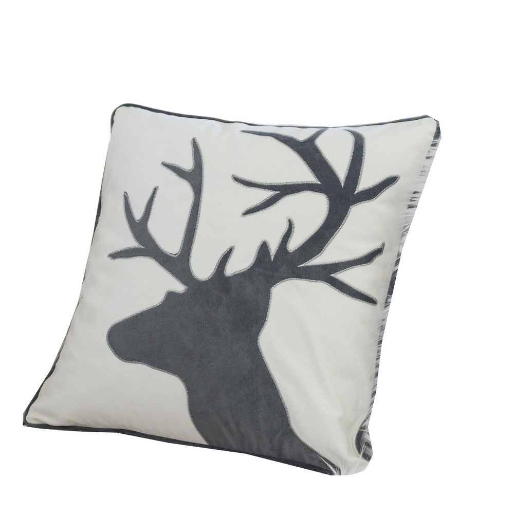 Holiday Accent Pillow Cover | White & Gray Reindeer Velvet | 20" Square