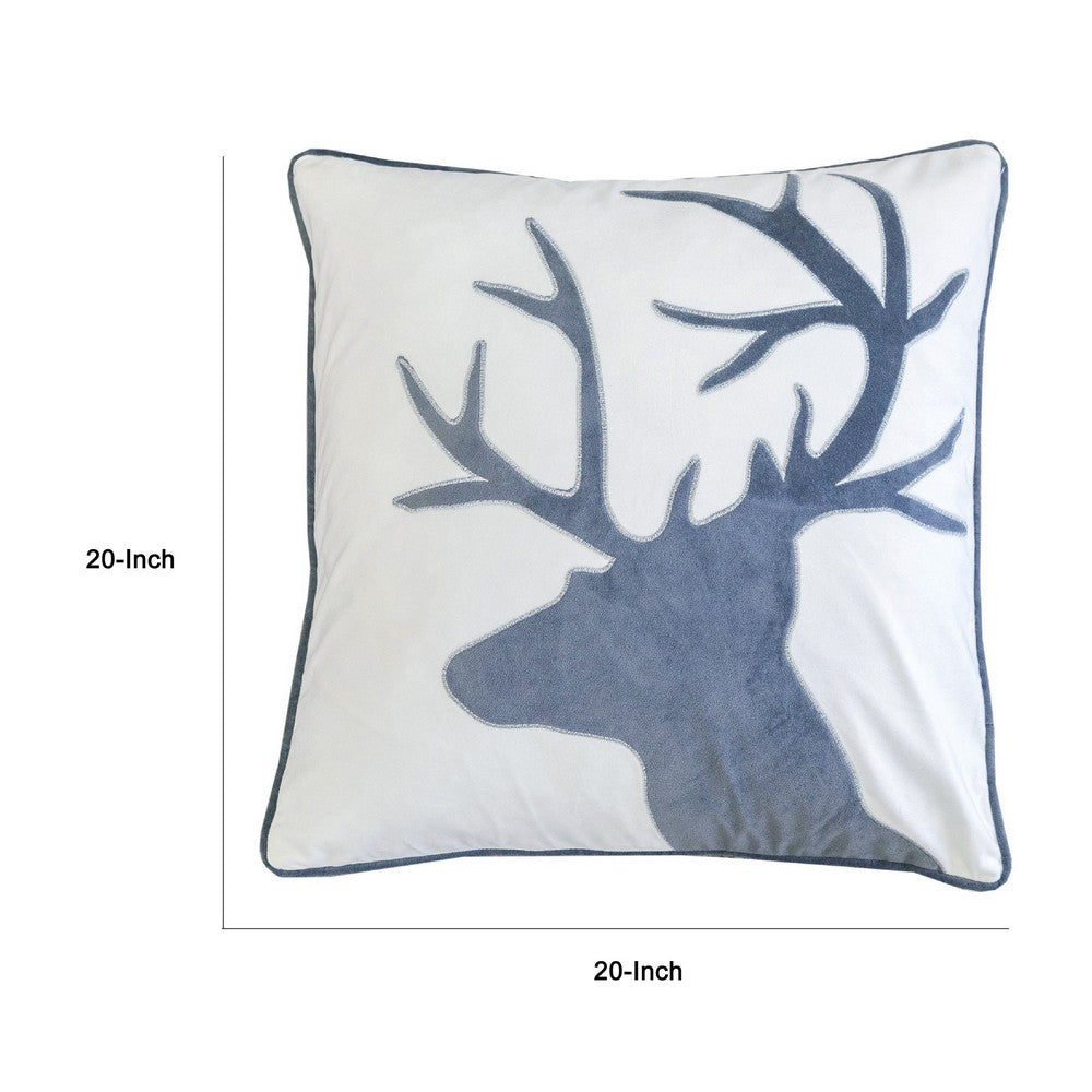 Holiday Accent Pillow Cover | White & Gray Reindeer Velvet | 20" Square