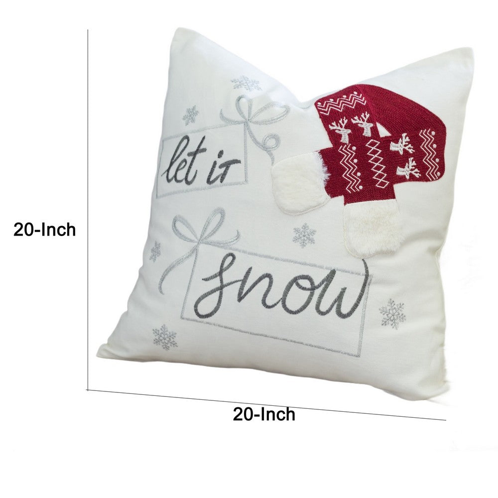 Throw Pillow Cover | Let It Snow Christmas Red Knit Hat | 20" Square Insert