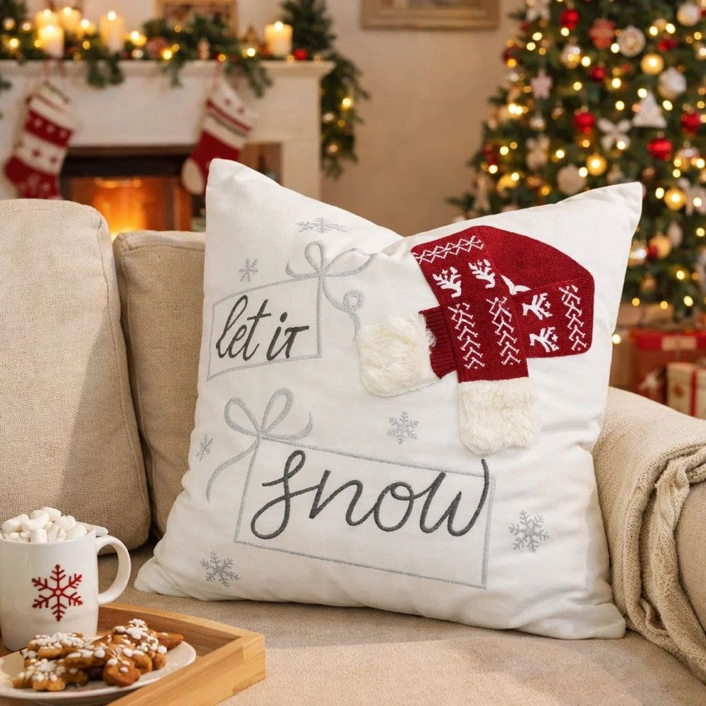 Throw Pillow Cover | Let It Snow Christmas Red Knit Hat | 20" Square Insert