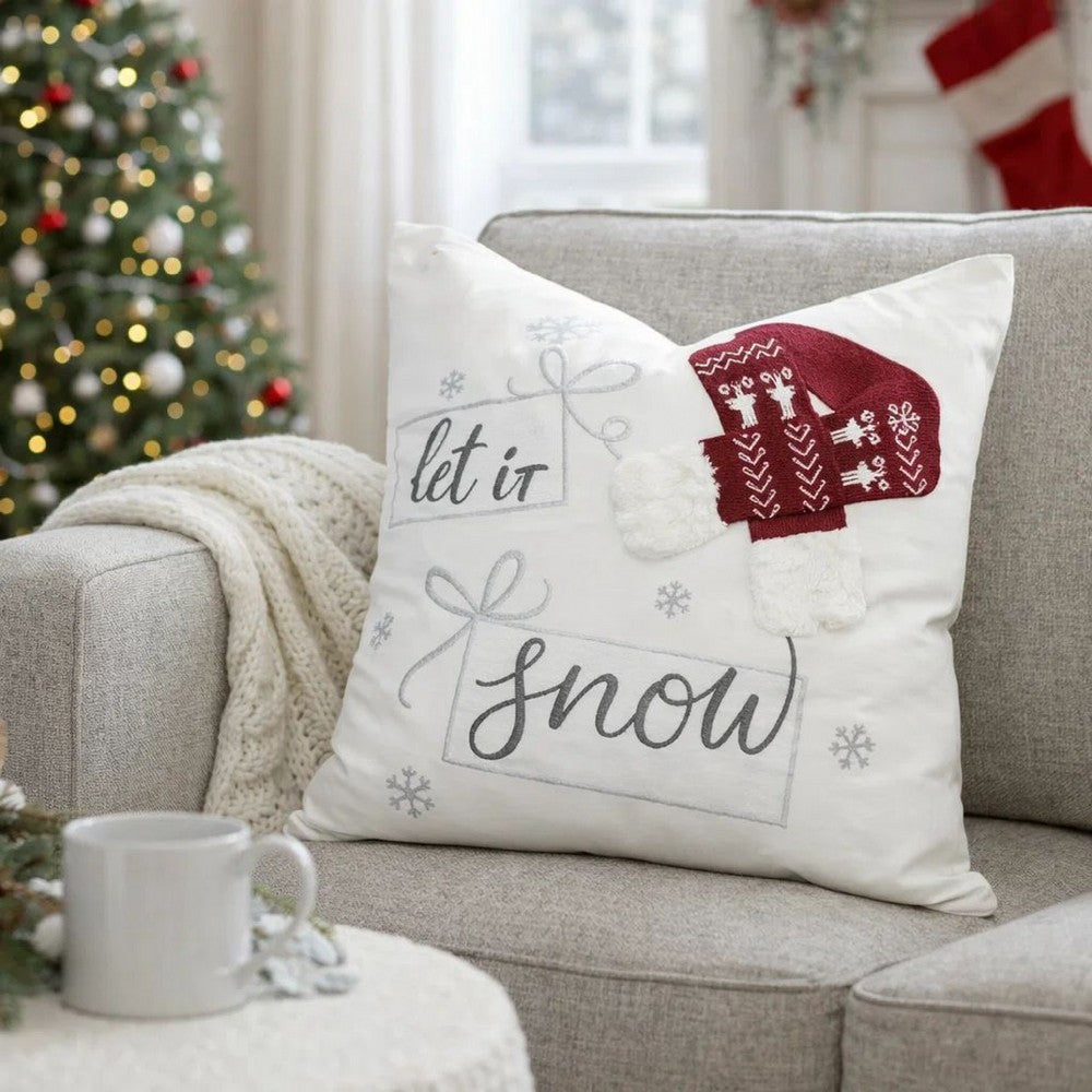 Throw Pillow Cover | Let It Snow Christmas Red Knit Hat | 20" Square Insert