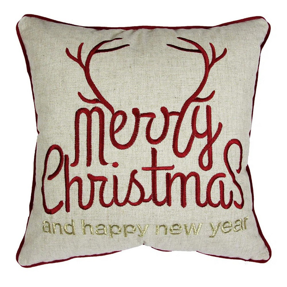 Throw Pillow Cover | Merry Christmas | Red Gold Accents | 20" Square Insert