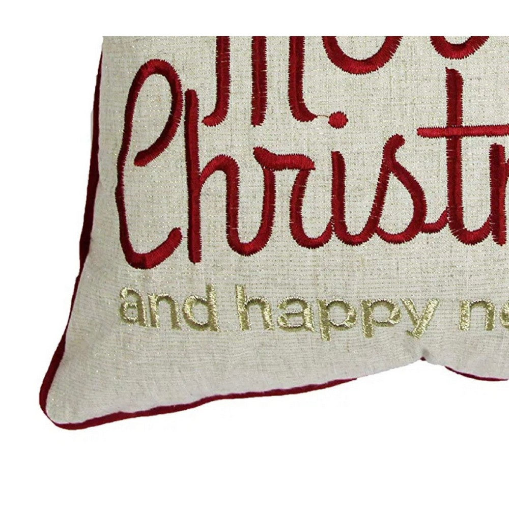Throw Pillow Cover | Merry Christmas | Red Gold Accents | 20" Square Insert