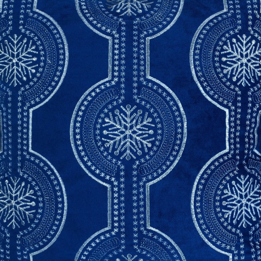 Zey Throw Pillow Cover | Snowflake Embroidered Blue Velvet | 20" Square