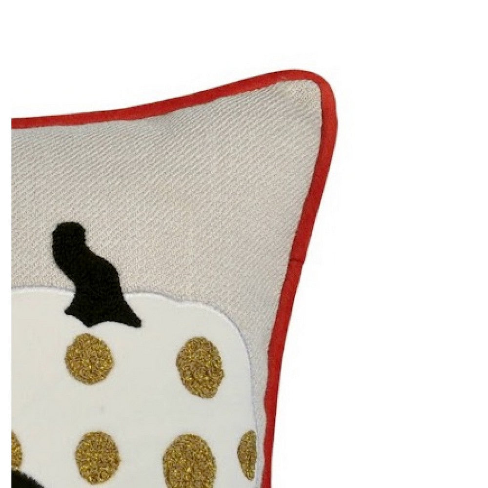 Lumbar Throw Pillow Cover | Hallow Pumpkin Embroidered | Black Linen 14x20
