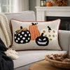 Lumbar Throw Pillow Cover | Hallow Pumpkin Embroidered | Black Linen 14x20