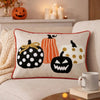 Lumbar Throw Pillow Cover | Hallow Pumpkin Embroidered | Black Linen 14x20
