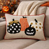 Lumbar Throw Pillow Cover | Hallow Pumpkin Embroidered | Black Linen 14x20