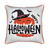 Halloween Pumpkin Witch Embroidered Throw Pillow Cover | Gray 20" Square