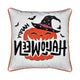 Halloween Pumpkin Witch Embroidered Throw Pillow Cover | Gray 20" Square