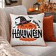Halloween Pumpkin Witch Embroidered Throw Pillow Cover | Gray 20" Square