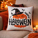 Halloween Pumpkin Witch Embroidered Throw Pillow Cover | Gray 20" Square