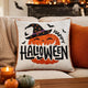 Halloween Pumpkin Witch Embroidered Throw Pillow Cover | Gray 20" Square