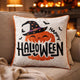 Halloween Pumpkin Witch Embroidered Throw Pillow Cover | Gray 20" Square