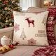 Merry Christmas Throw Pillow Cover Red Reindeer | Off White Linen 20" Square