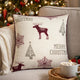 Merry Christmas Throw Pillow Cover Red Reindeer | Off White Linen 20" Square