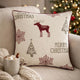 Merry Christmas Throw Pillow Cover Red Reindeer | Off White Linen 20" Square