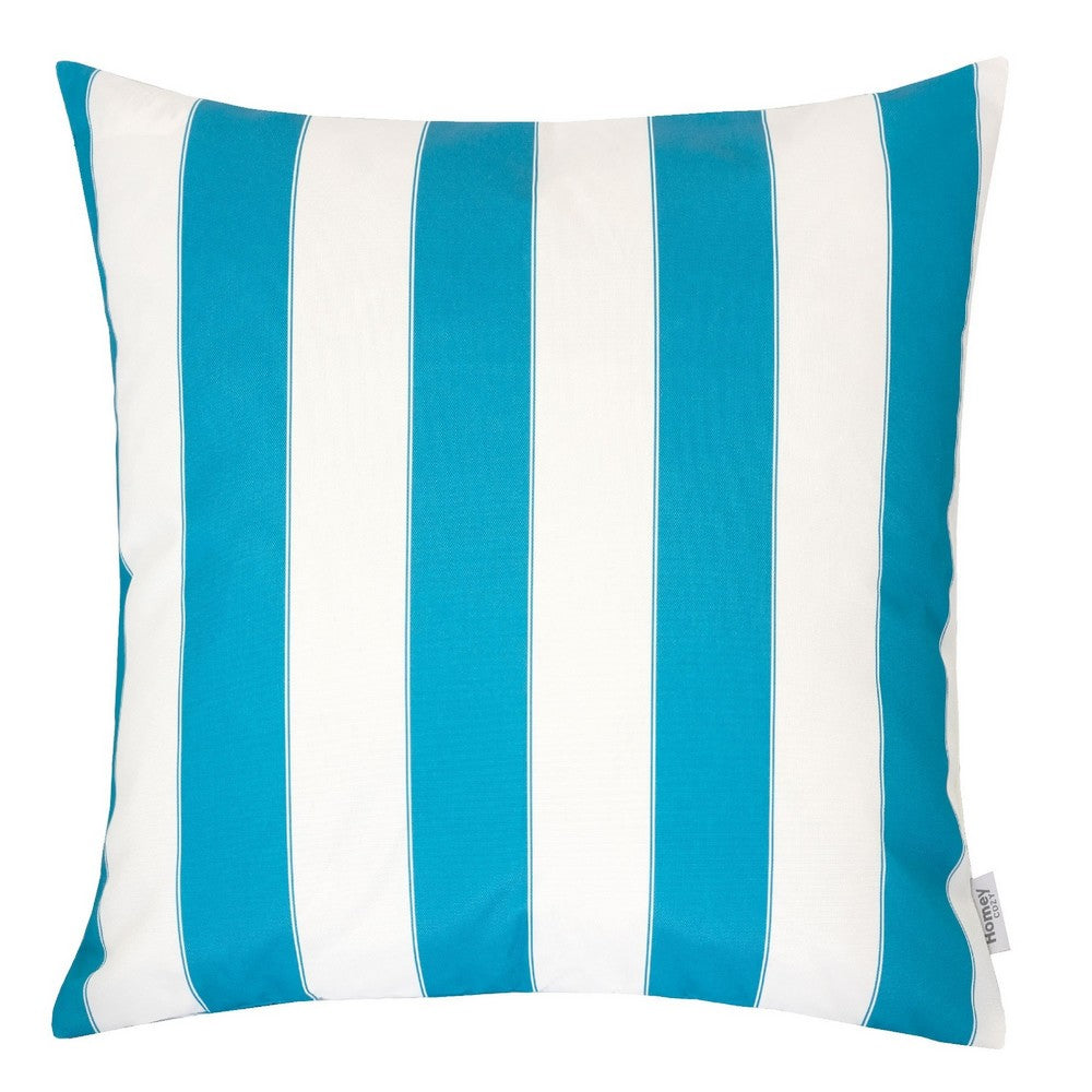 Keo Outdoor Throw Pillow | Wide Aqua Blue & White Stripes | 20" Square