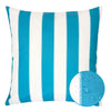 Keo Outdoor Throw Pillow | Wide Aqua Blue & White Stripes | 20" Square