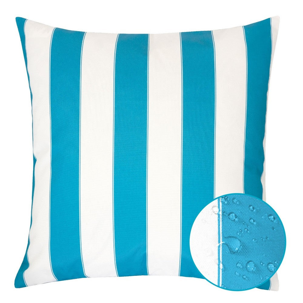 Keo Outdoor Throw Pillow | Wide Aqua Blue & White Stripes | 20" Square