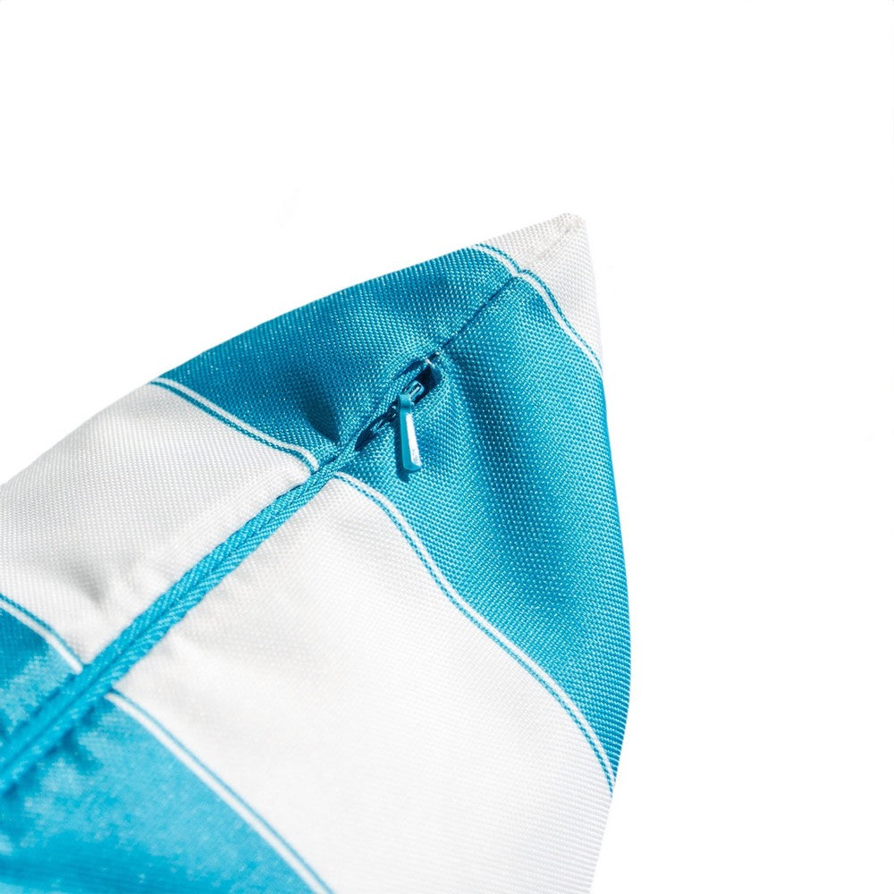 Keo Outdoor Throw Pillow | Wide Aqua Blue & White Stripes | 20" Square
