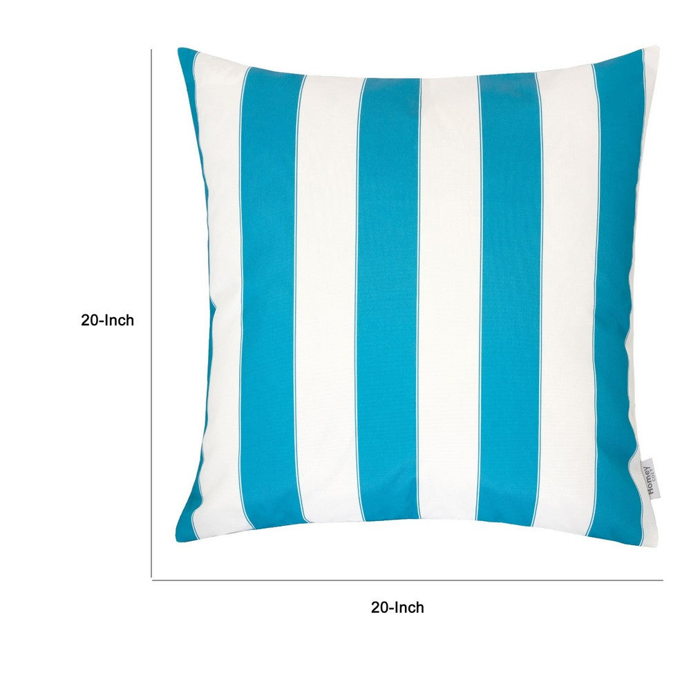 Keo Outdoor Throw Pillow | Wide Aqua Blue & White Stripes | 20" Square
