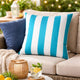Keo Outdoor Throw Pillow | Wide Aqua Blue & White Stripes | 20" Square