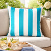 Keo Outdoor Throw Pillow | Wide Aqua Blue & White Stripes | 20" Square