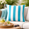 Keo Outdoor Throw Pillow | Wide Aqua Blue & White Stripes | 20" Square