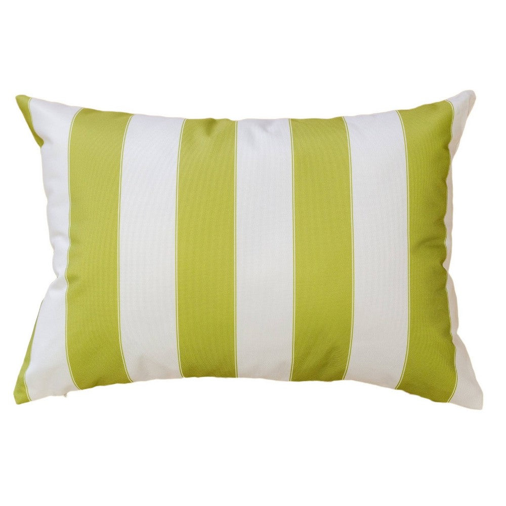 Keo Outdoor Lumbar Pillow | Wide Lime Green & White Stripes | 14x20