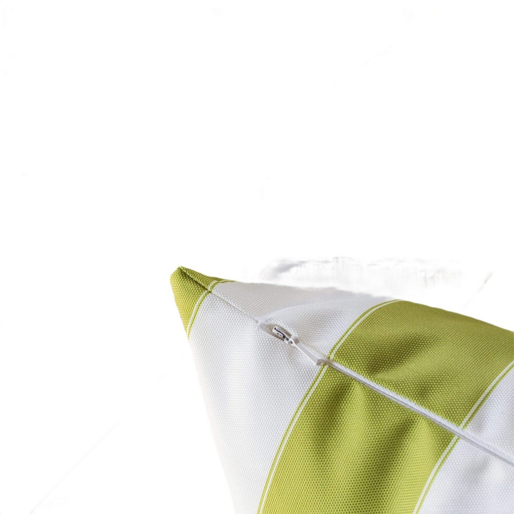 Keo Outdoor Lumbar Pillow | Wide Lime Green & White Stripes | 14x20