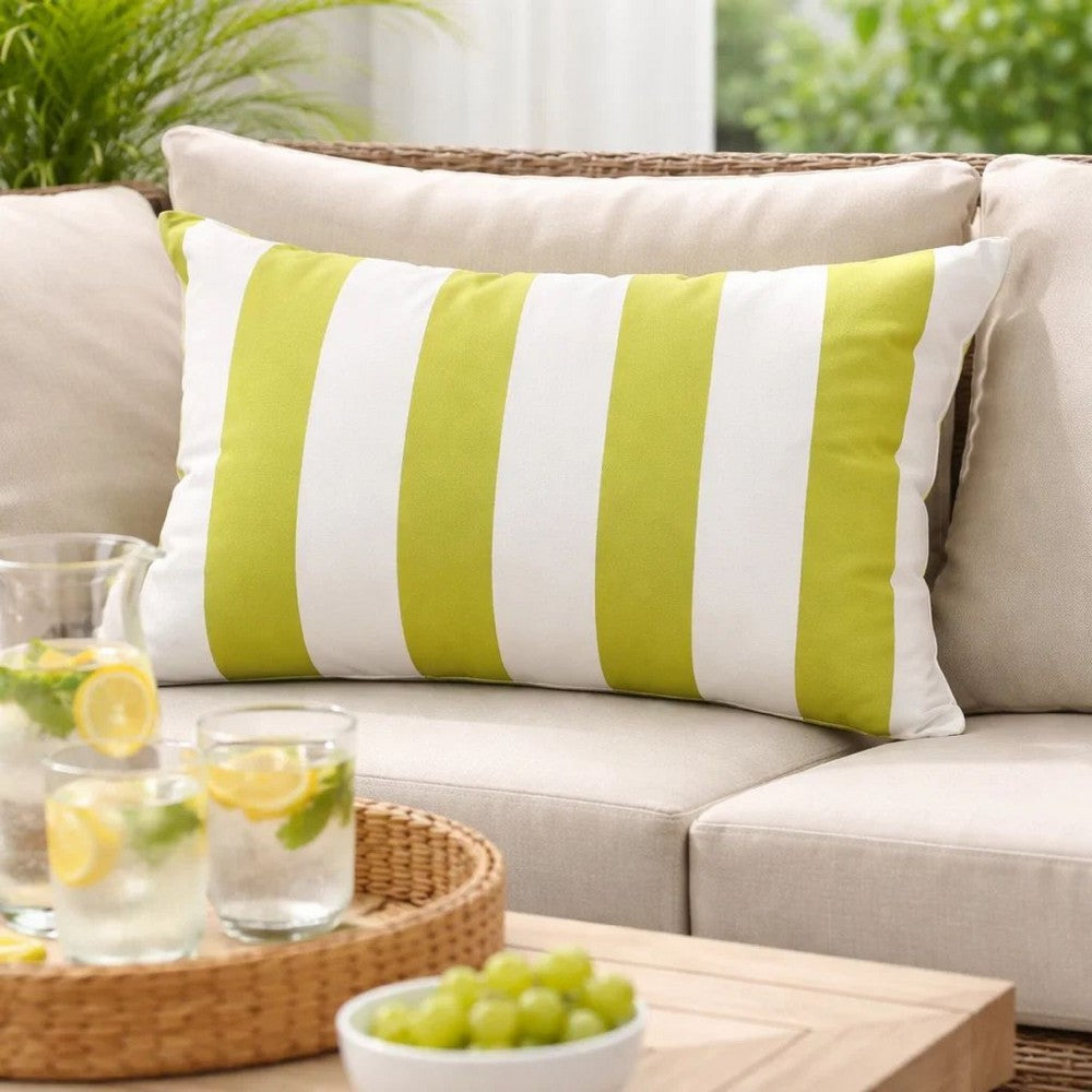 Keo Outdoor Lumbar Pillow | Wide Lime Green & White Stripes | 14x20