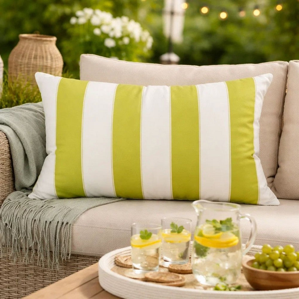 Keo Outdoor Lumbar Pillow | Wide Lime Green & White Stripes | 14x20