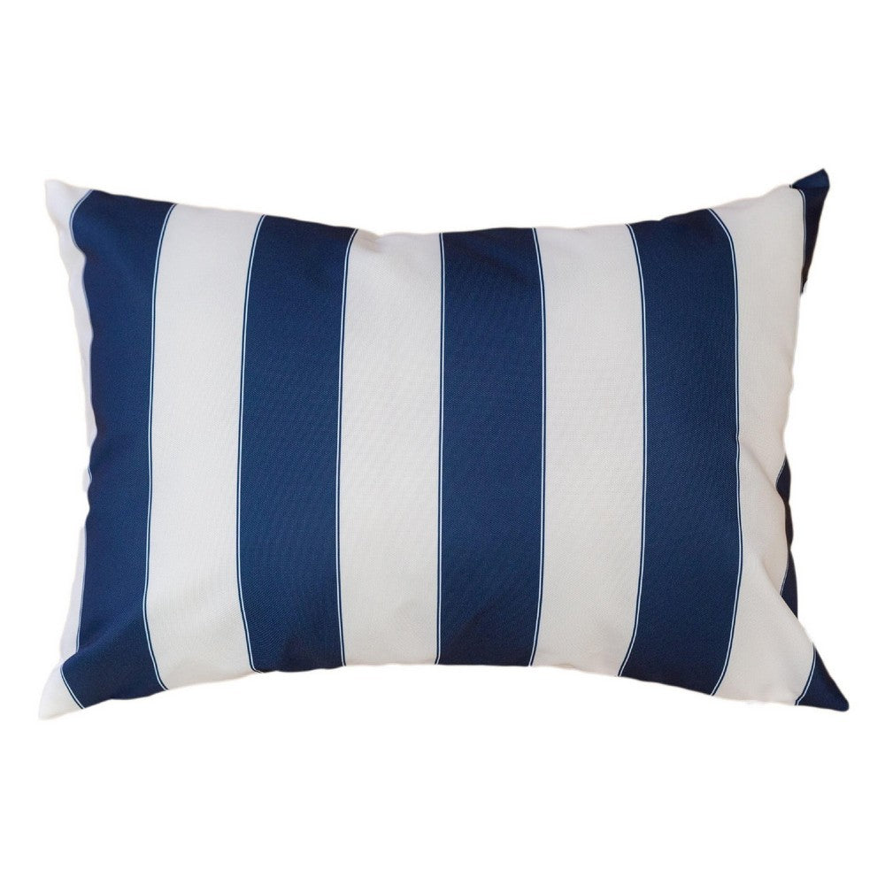 Keo Outdoor Lumbar Pillow | Navy Blue & White Horizontal Stripes | 14x20