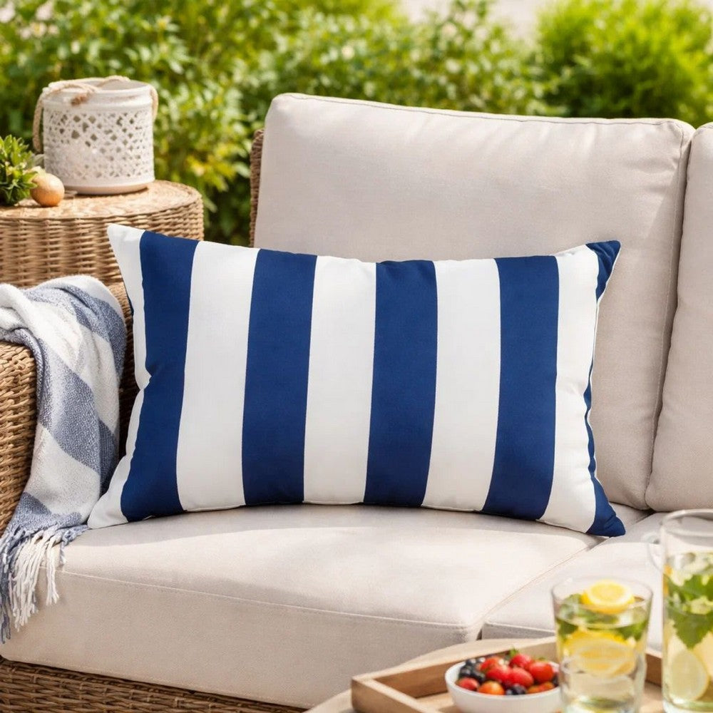 Keo Outdoor Lumbar Pillow | Navy Blue & White Horizontal Stripes | 14x20