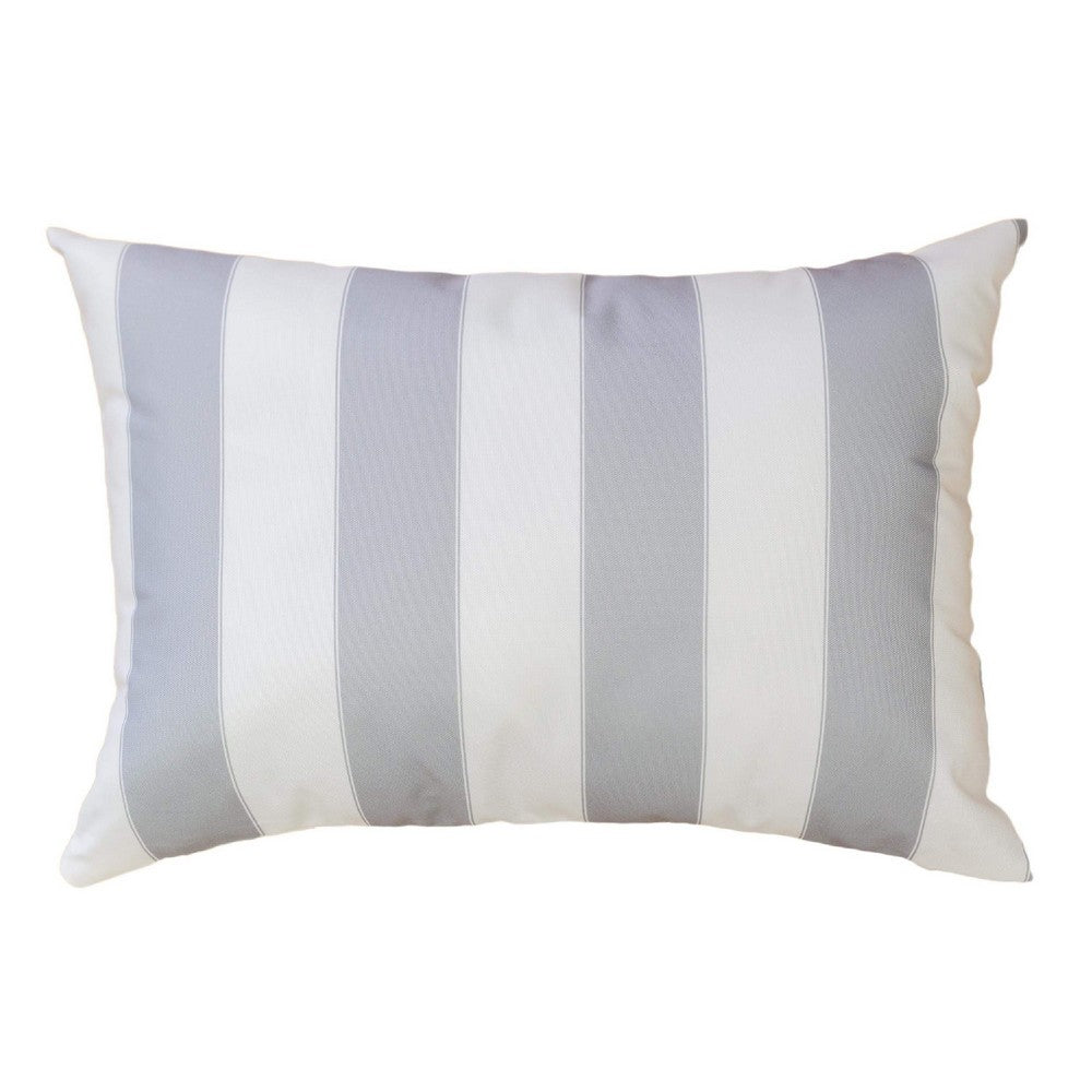 Keo Outdoor Lumbar Pillow | Wide Silver & White Horizontal Stripes | 14x20