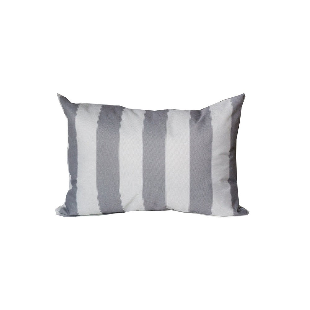 Keo Outdoor Lumbar Pillow | Wide Silver & White Horizontal Stripes | 14x20