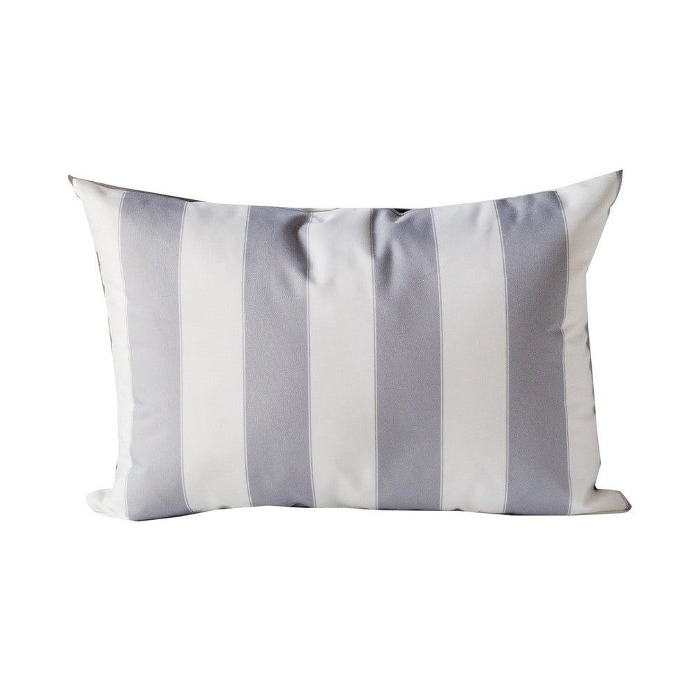 Keo Outdoor Lumbar Pillow | Wide Silver & White Horizontal Stripes | 14x20