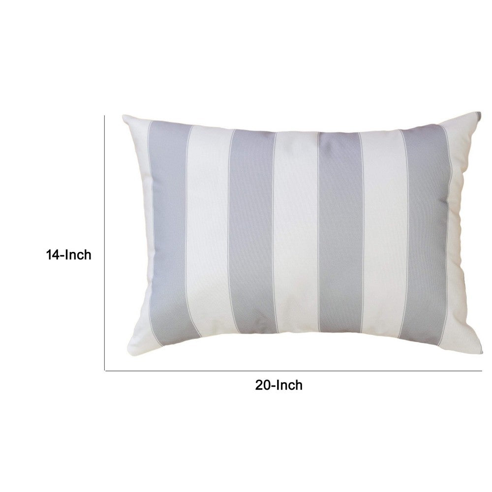 Keo Outdoor Lumbar Pillow | Wide Silver & White Horizontal Stripes | 14x20
