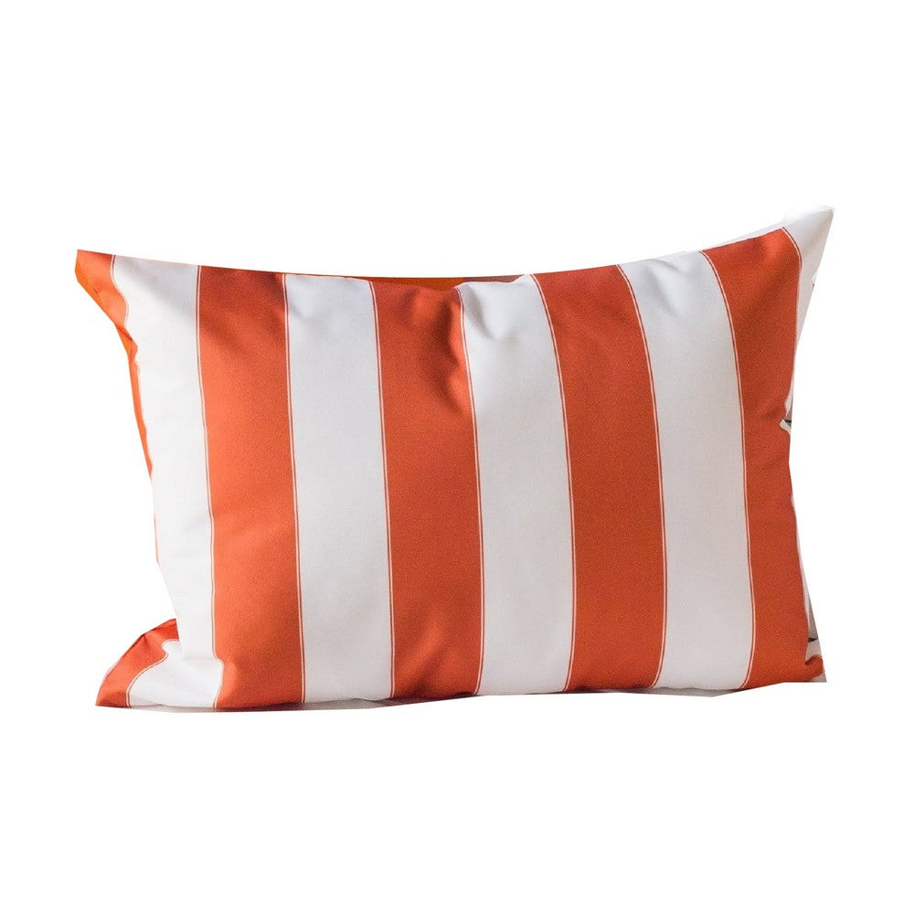 Keo Outdoor Lumbar Pillow | Wide Orange & White Horizontal Stripes | 14x20