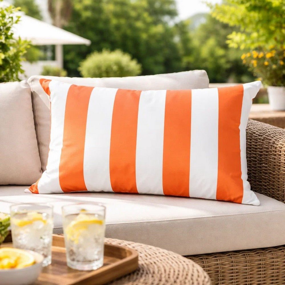 Keo Outdoor Lumbar Pillow | Wide Orange & White Horizontal Stripes | 14x20