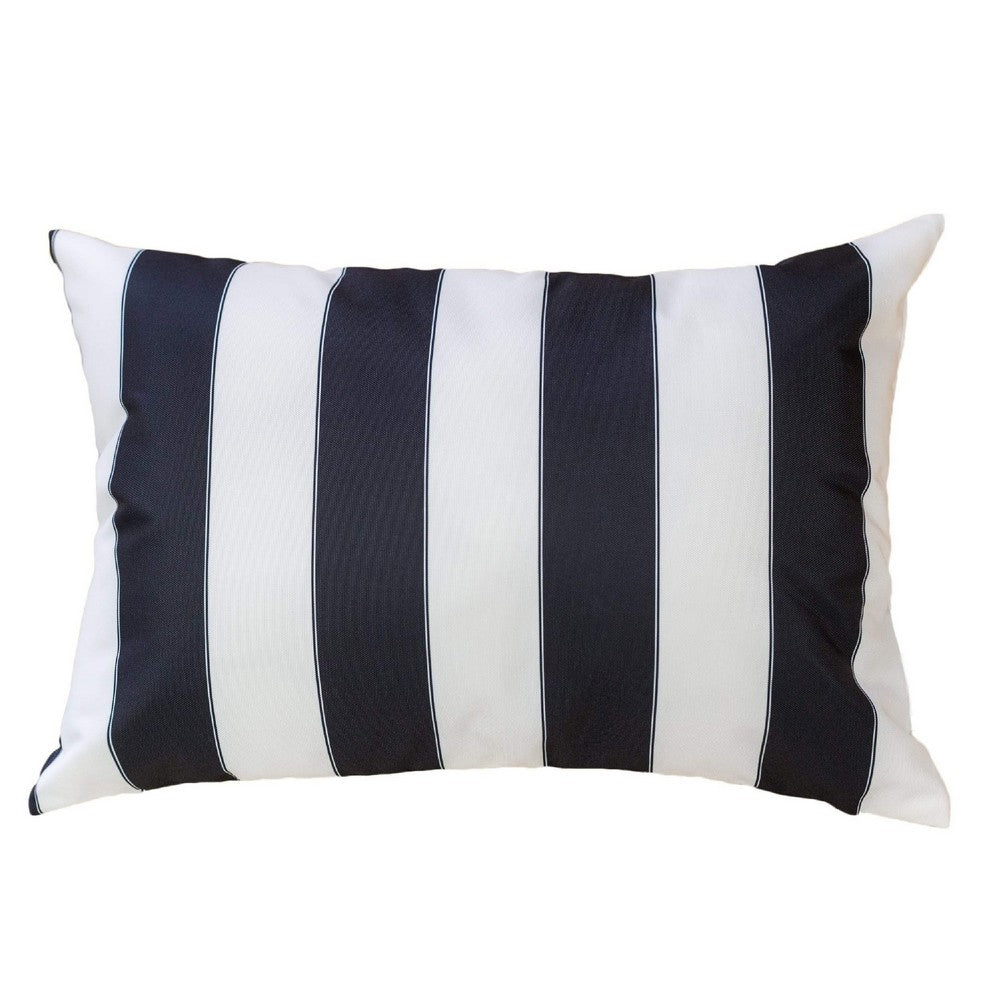 Keo Outdoor Lumbar Pillow | Wide Black & White Horizontal Stripes | 14x20